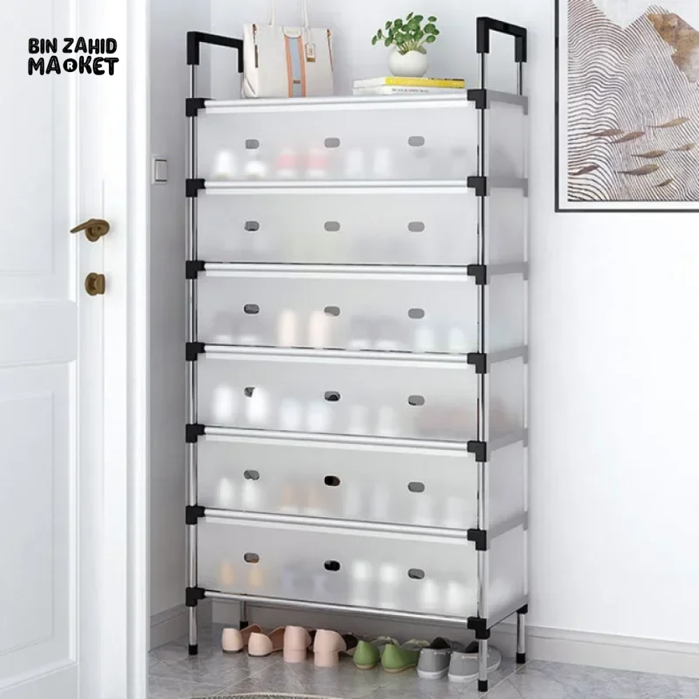 DUSTPROOF SHOE ORGANIZER RACK HEAVY DUTY STORAGE STAND FOR SHOES HEELS TOYS & MORE – HALLWAY DORM & GARAGE - 4 LAYER