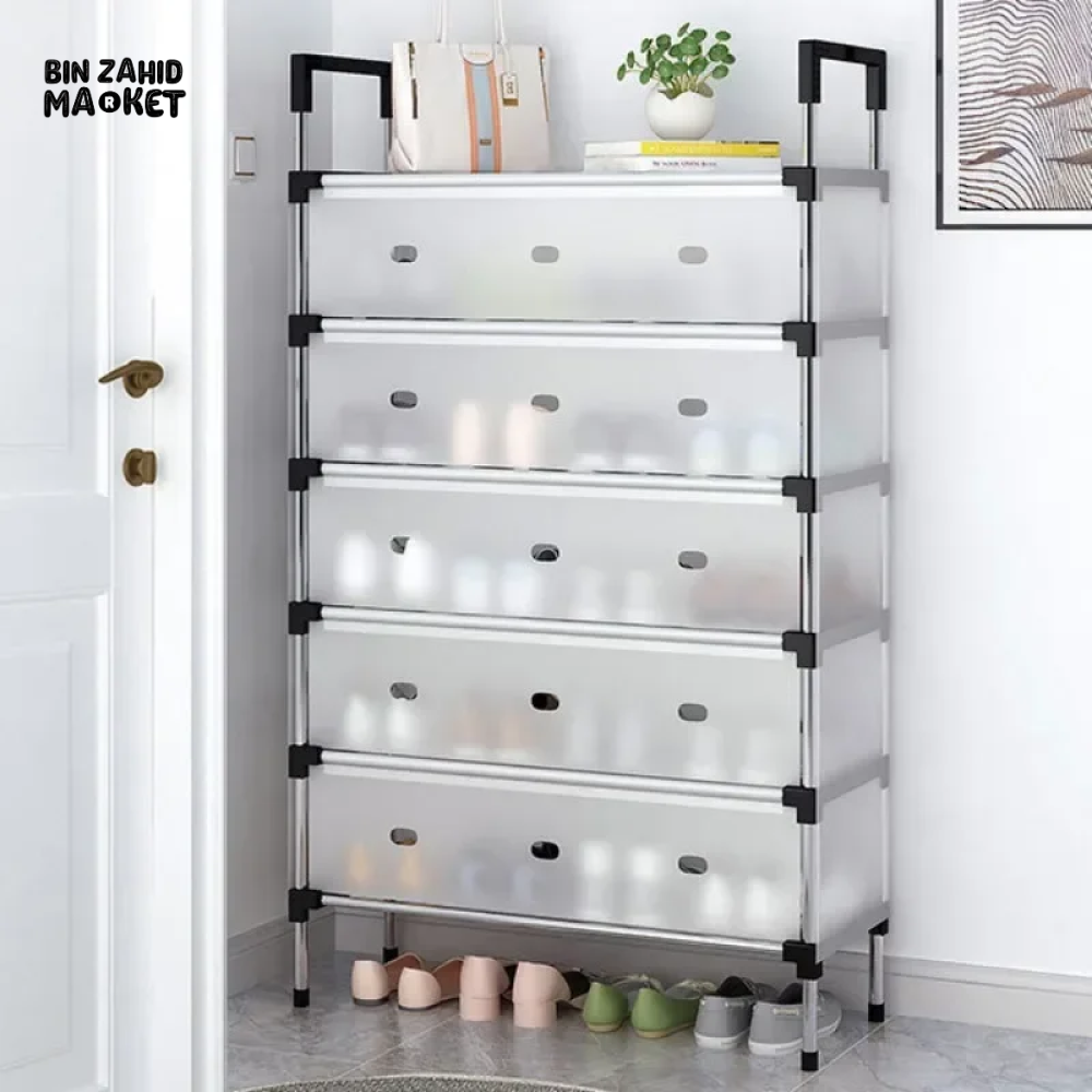 DUSTPROOF SHOE ORGANIZER RACK HEAVY DUTY STORAGE STAND FOR SHOES HEELS TOYS & MORE – HALLWAY DORM & GARAGE - 4 LAYER