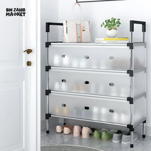 DUSTPROOF SHOE ORGANIZER RACK HEAVY DUTY STORAGE STAND FOR SHOES HEELS TOYS & MORE – HALLWAY DORM & GARAGE - 4 LAYER