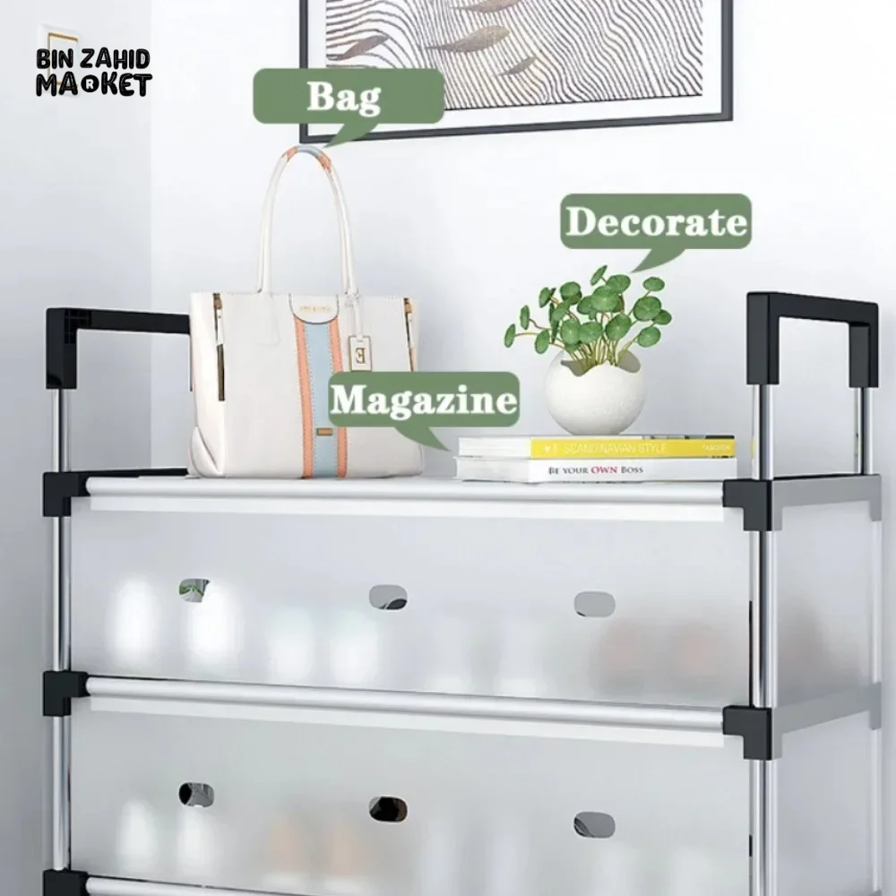 DUSTPROOF SHOE ORGANIZER RACK HEAVY DUTY STORAGE STAND FOR SHOES HEELS TOYS & MORE – HALLWAY DORM & GARAGE - 4 LAYER