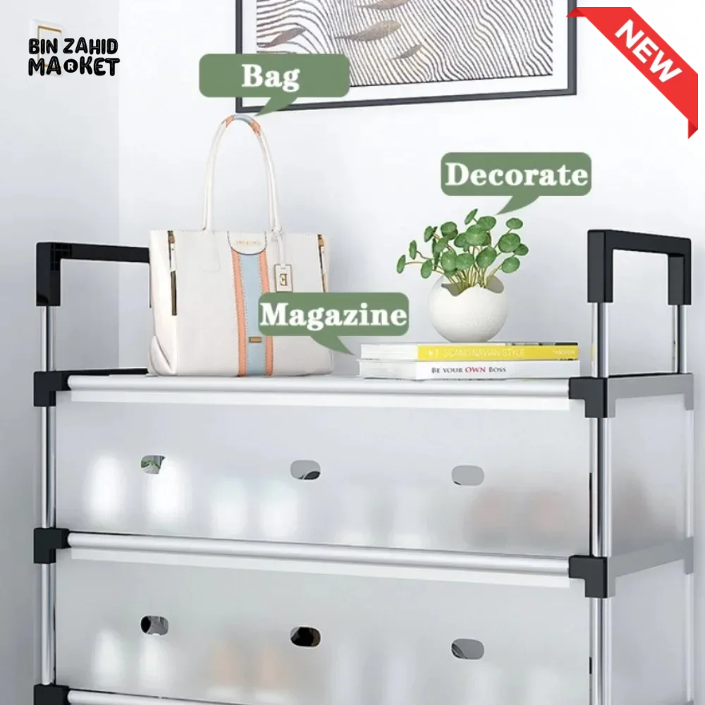 DUSTPROOF SHOE ORGANIZER RACK HEAVY DUTY STORAGE STAND FOR SHOES HEELS TOYS & MORE – HALLWAY DORM & GARAGE - 7 LAYER