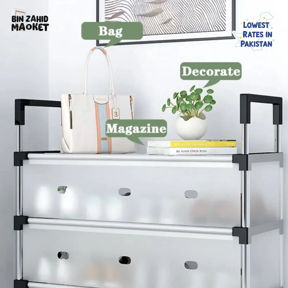 DUSTPROOF SHOE ORGANIZER RACK HEAVY DUTY STORAGE STAND FOR SHOES HEELS TOYS & MORE – HALLWAY DORM & GARAGE - 7 LAYER