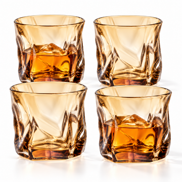 Danny Home 4 Piece Amber Faceted Glass Set - 280 ml