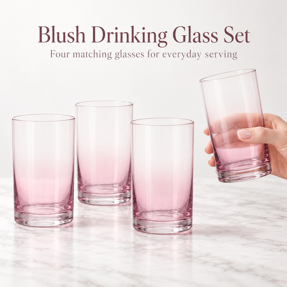 Danny Home 4 Piece Blush Drinking Glass Set - 410 ml