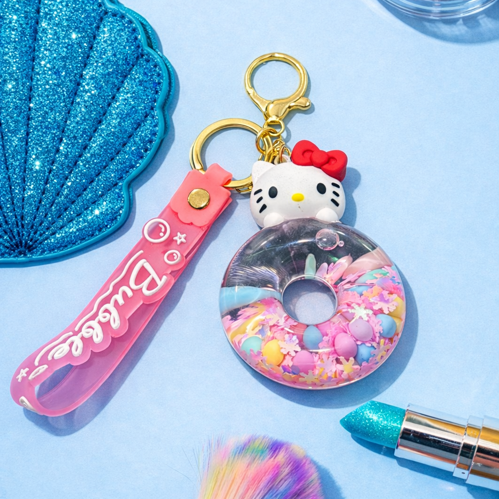HELLO KITTY DONUT KEYCHAIN – CUTE HANDBAG & KEY CHARM