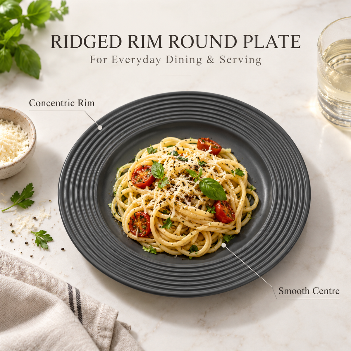 Danny Home Ridged Rim Round Plate 10.5 Inches