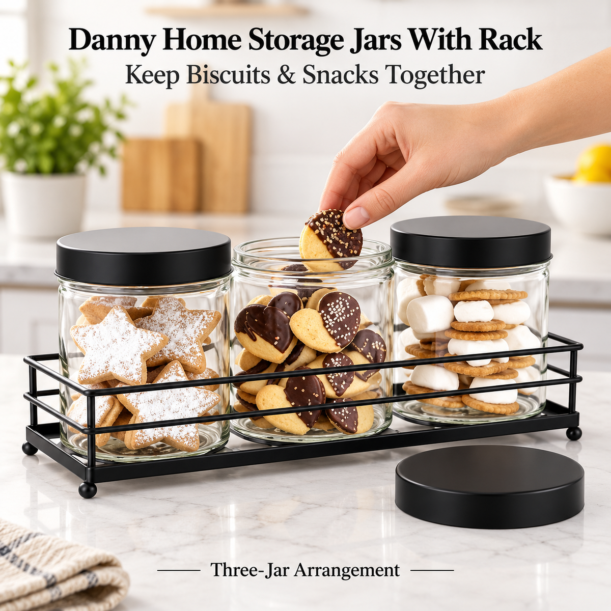 Danny Home 3 Piece Storage Jars With Rack - 720 ml