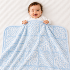 HAPPIMUMS BABY PLUSH SLEEPING BLANKET DOUBLE PLY BLUSH PATCHWORK 110 x 80 - BLUE
