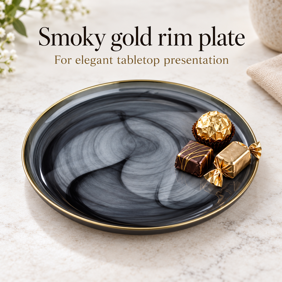 Danny Home Smoky Gold Rim Plate - 13 Inches