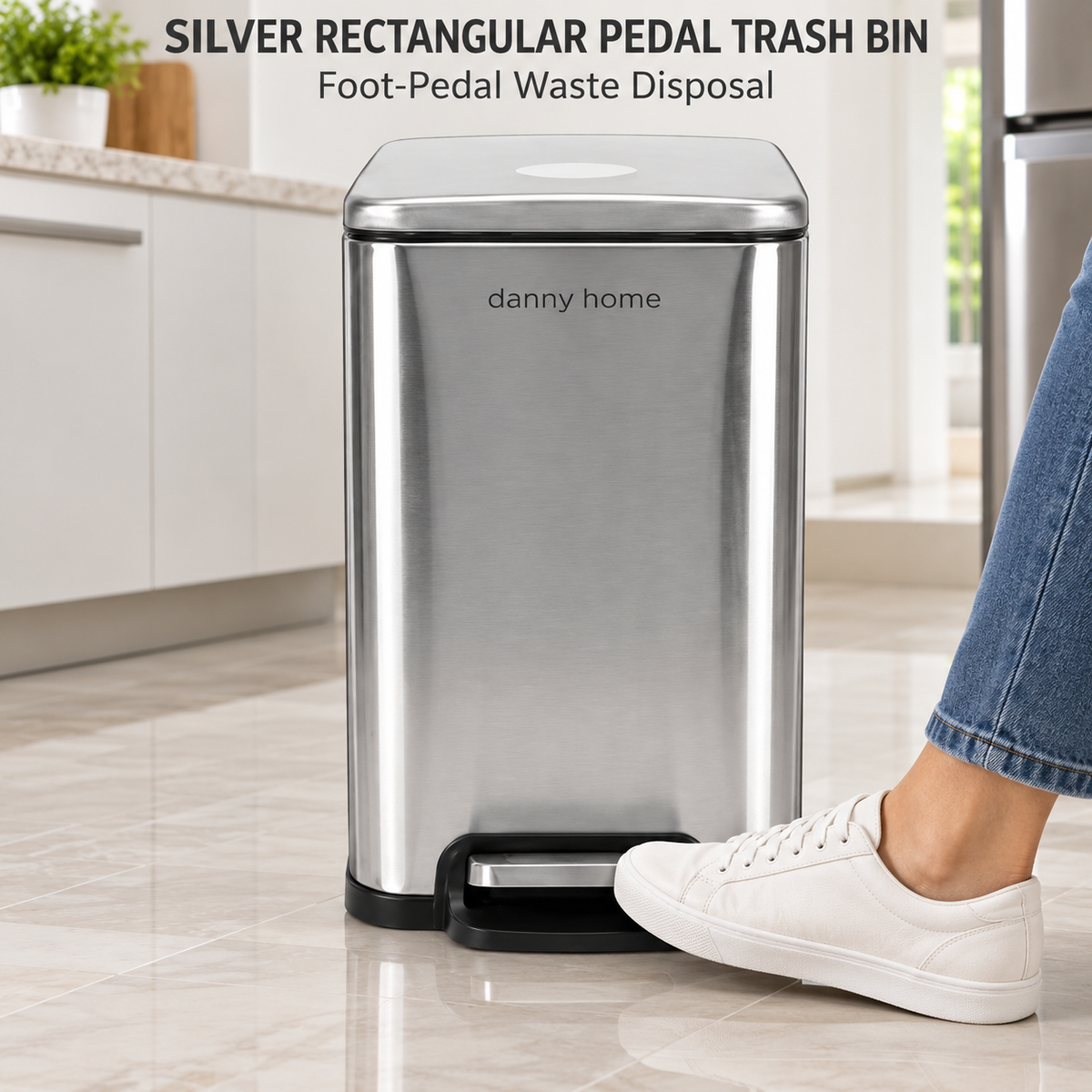 DANNY HOME SILVER RECTANGULAR PEDAL TRASH BIN
