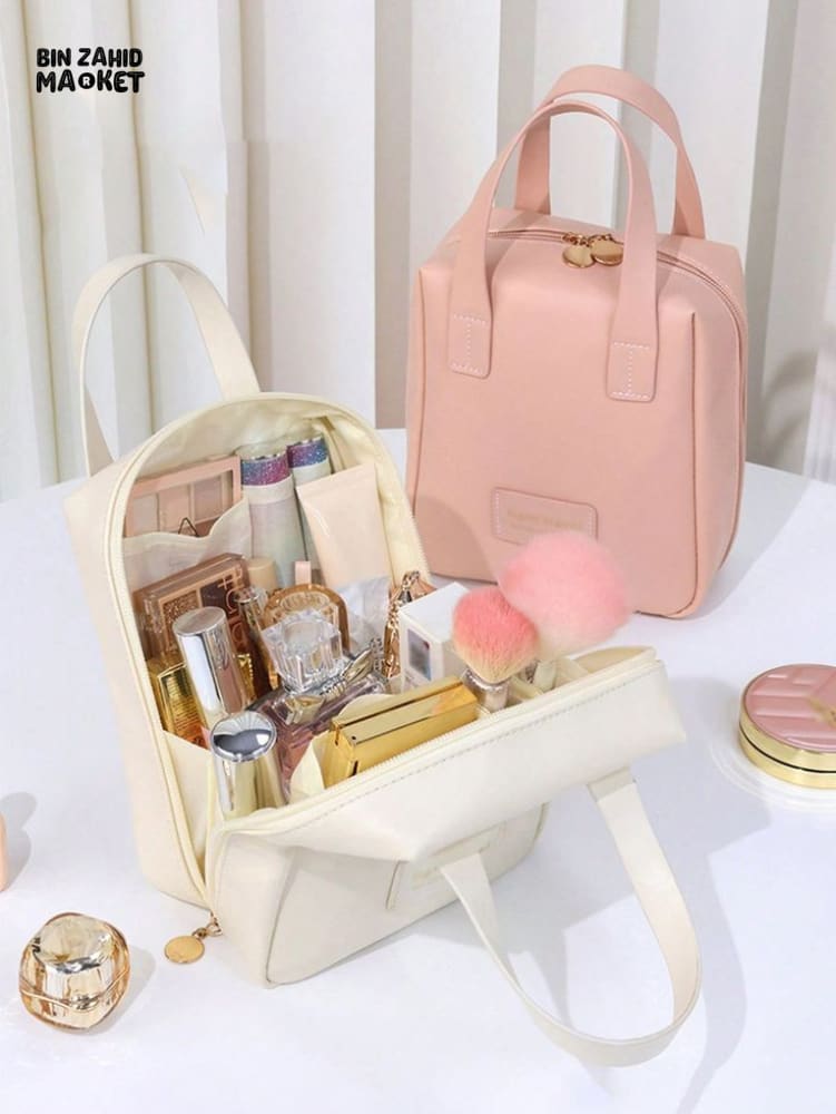 FAUX LEATHER ZIPPER COSMETIC BAG