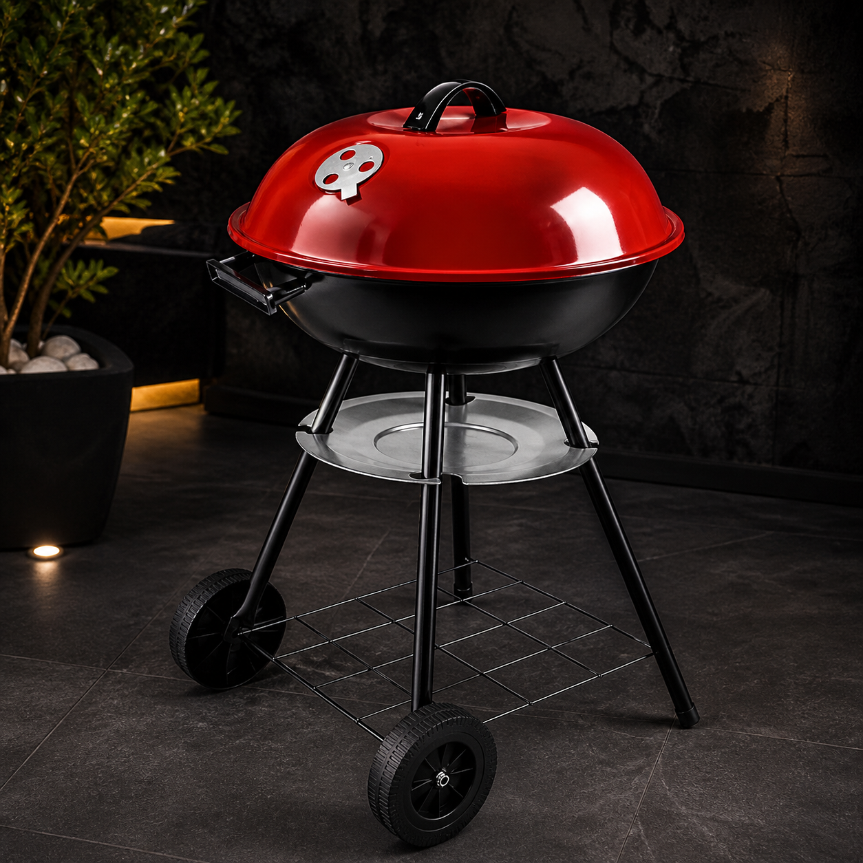 22 INCH BBQ CHARCOAL KETTLE GRILL WITH LID & WHEELS
