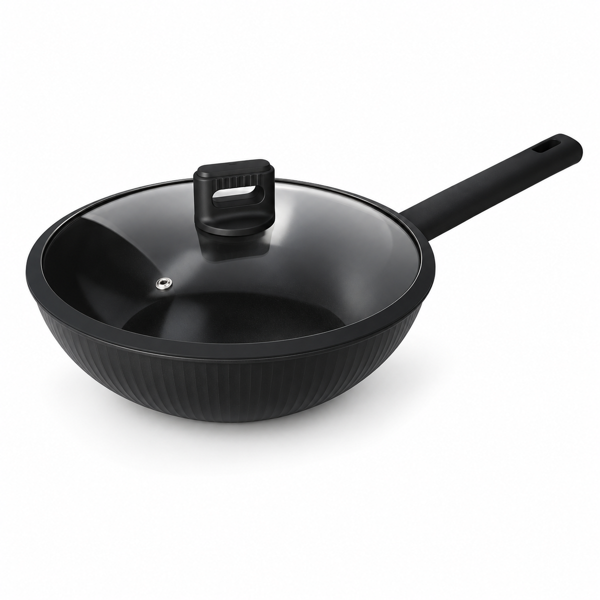 Danny Home Black Wok With Glass Lid