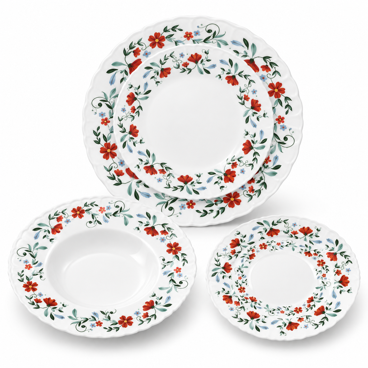 Danny Home 24-Piece Red Floral Dinner Set