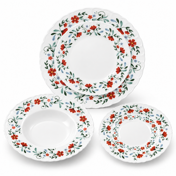 Danny Home 24-Piece Red Floral Dinner Set