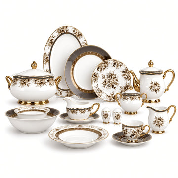 Johnson Bros Inspired Brown Floral & Gold Trims Bone China Dinner Set