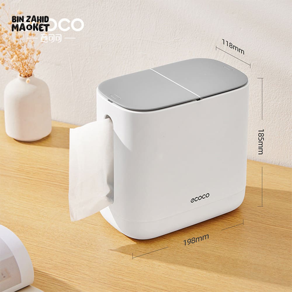 ECOCO 2-IN-1 TISSUE BOX & TRASH CAN – MULTIFUNCTION DESKTOP BIN FOR LIVING ROOM CREAM AESTHETIC HIGH-END LOOK