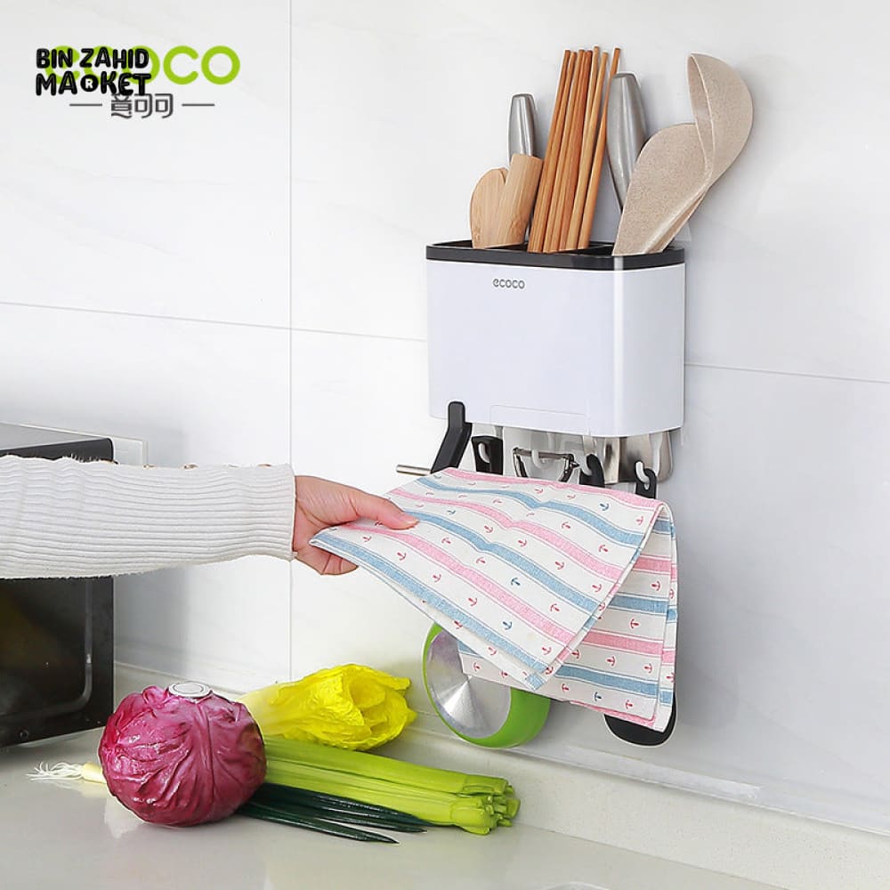 ECOCO MULTIFUNCTION KITCHEN ORGANIZER – ADHESIVE CHOPSTICK HOLDER KNIFE BLOCK RAG BAR SPOON & CUTLERY RACK DRAINING