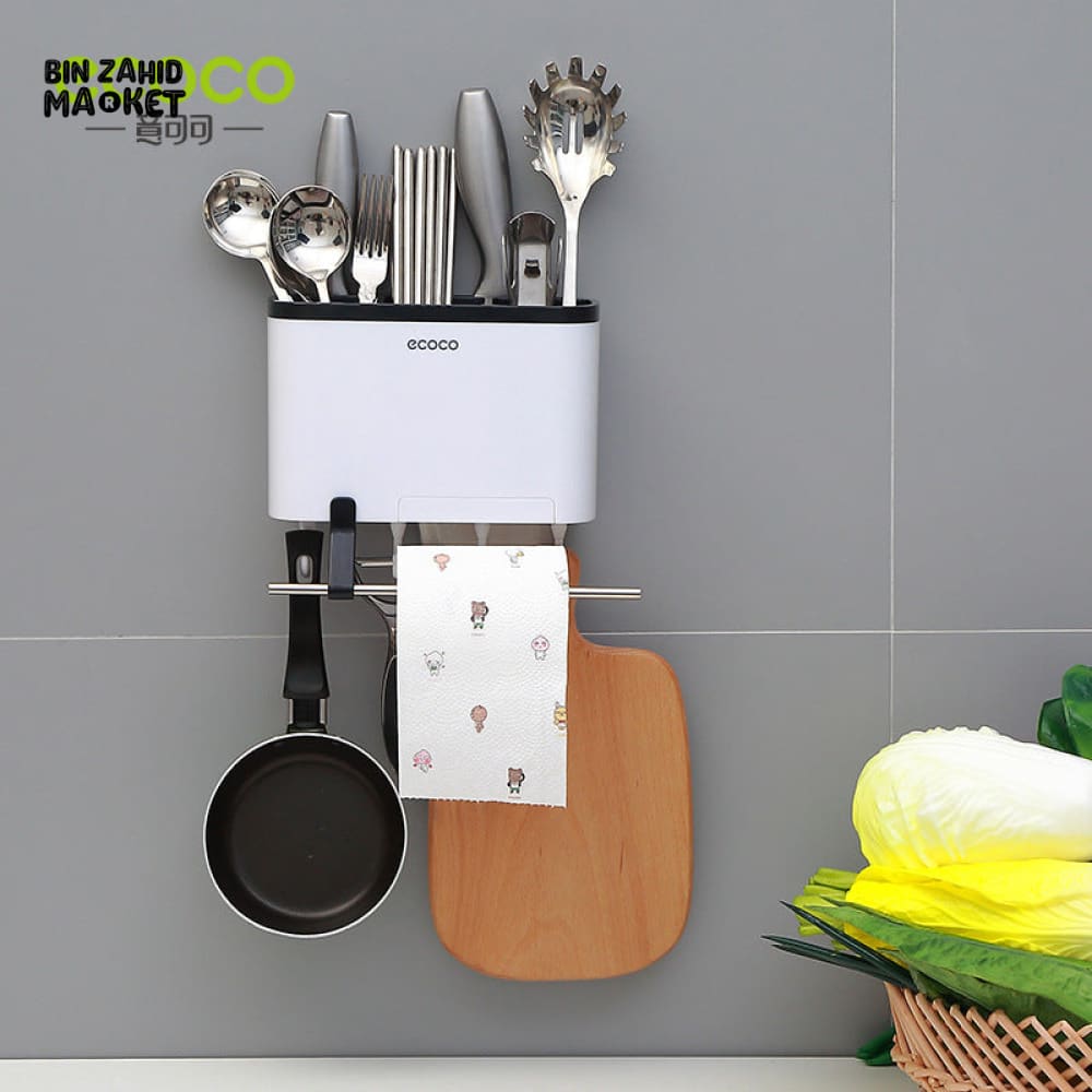 ECOCO MULTIFUNCTION KITCHEN ORGANIZER – ADHESIVE CHOPSTICK HOLDER KNIFE BLOCK RAG BAR SPOON & CUTLERY RACK DRAINING