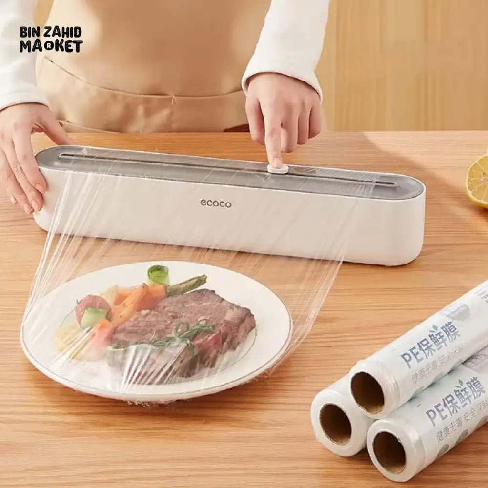 ECOCO PLASTIC WRAP DISPENSER WITH CUTTER – WRAP INCLUDED