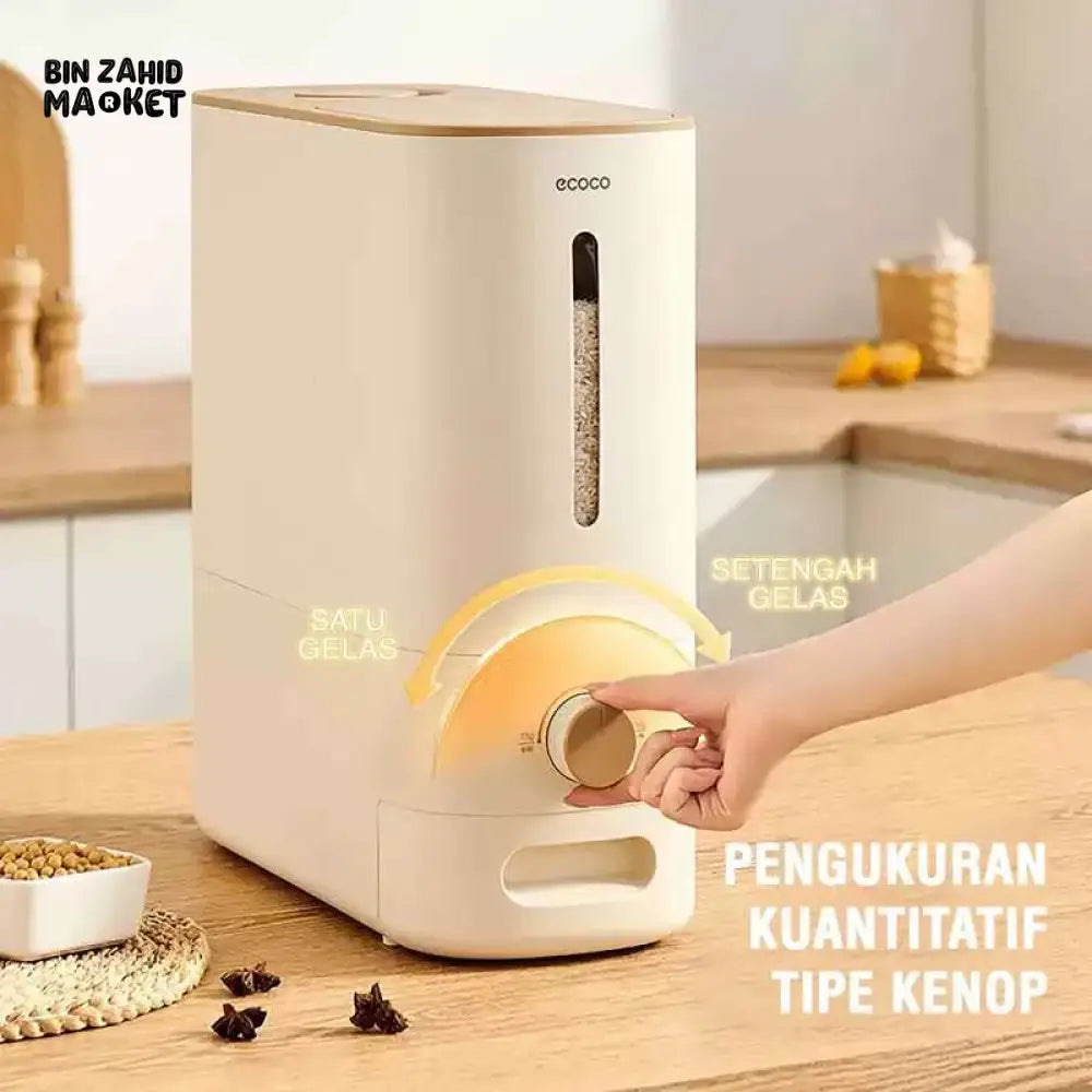 ECOCO QUANTITATIVE RICE BUCKET – 10KG AIRTIGHT GRAIN STORAGE CONTAINER WITH DISPENSER