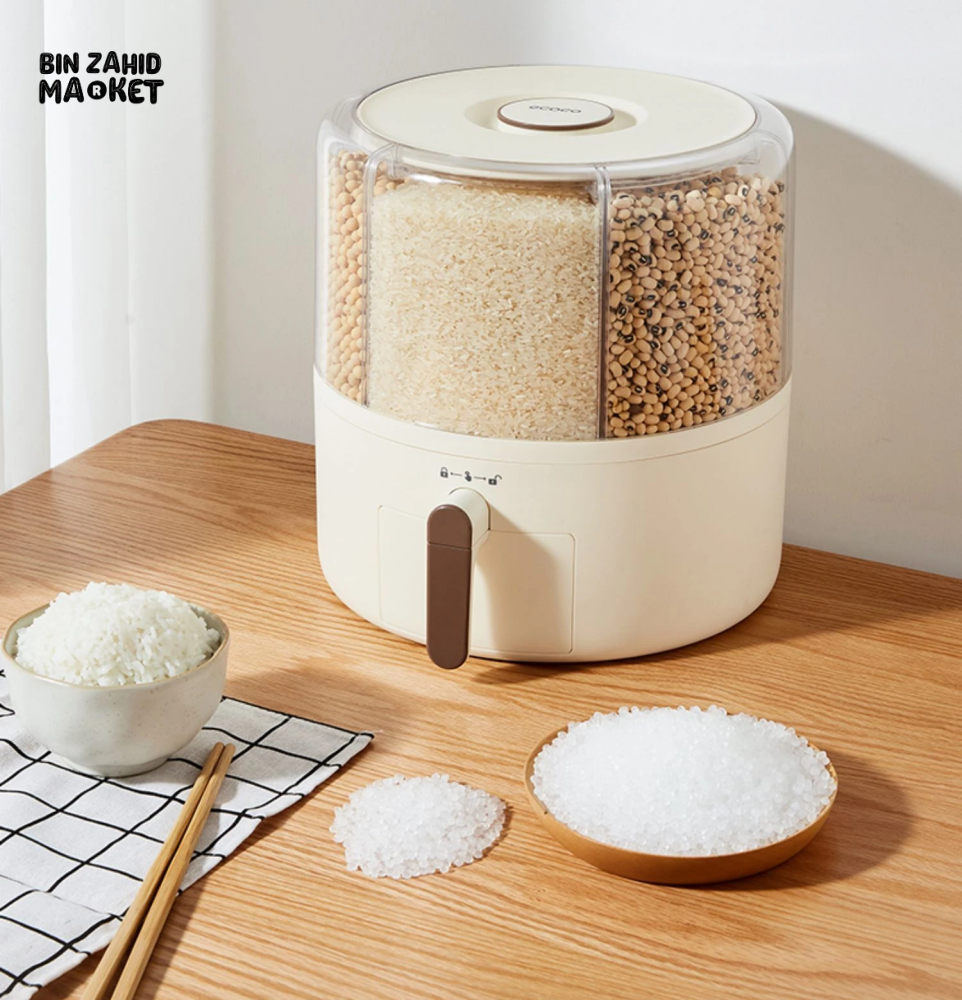 ECOCO ROTATING GRAINS STORAGE BOX – DIVIDED RICE & CEREAL DISPENSER 10KG