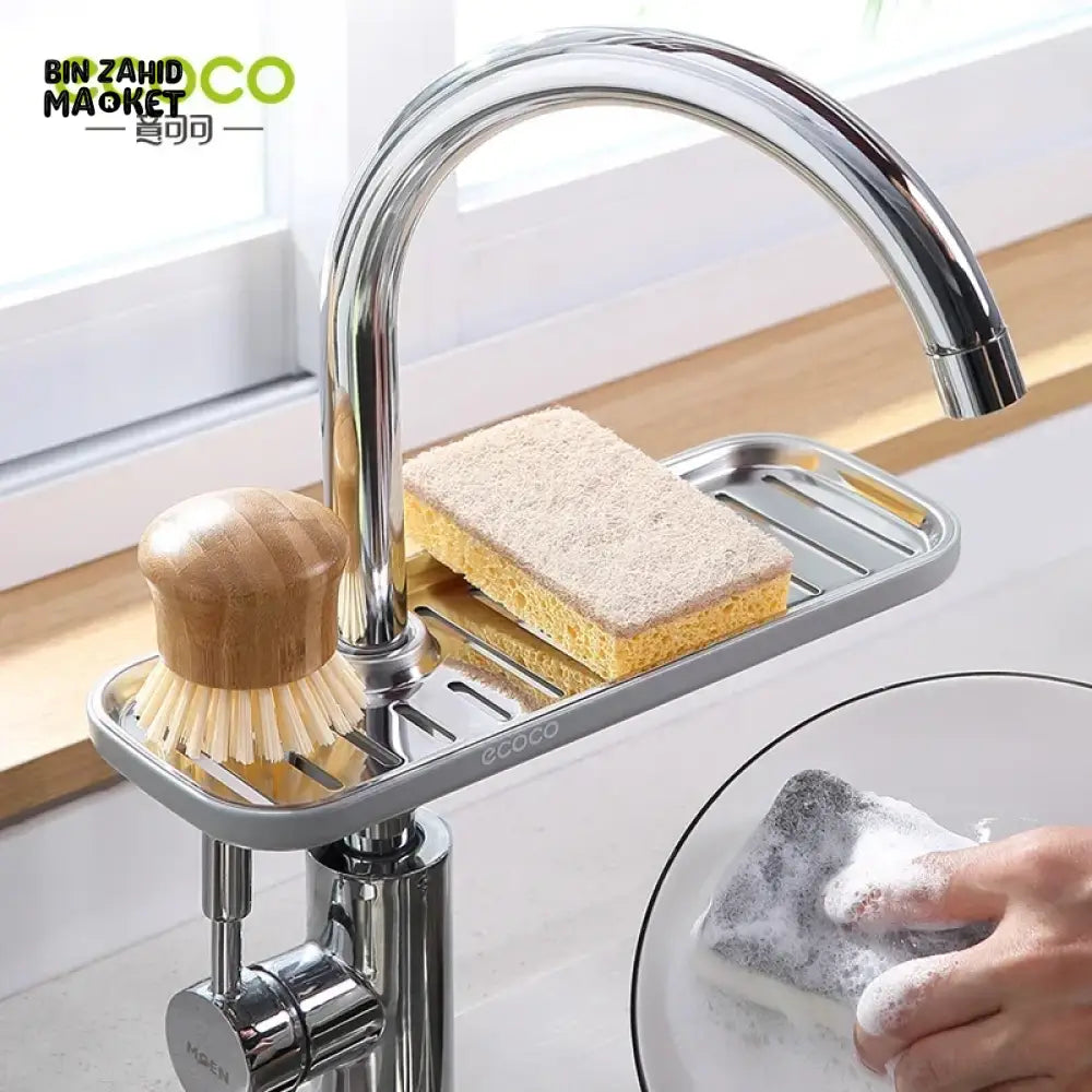 ECOCO SINK CADDY FOR FAUCET – DRAIN RACK WITH SPONGE STORAGE & SOAP TRAY