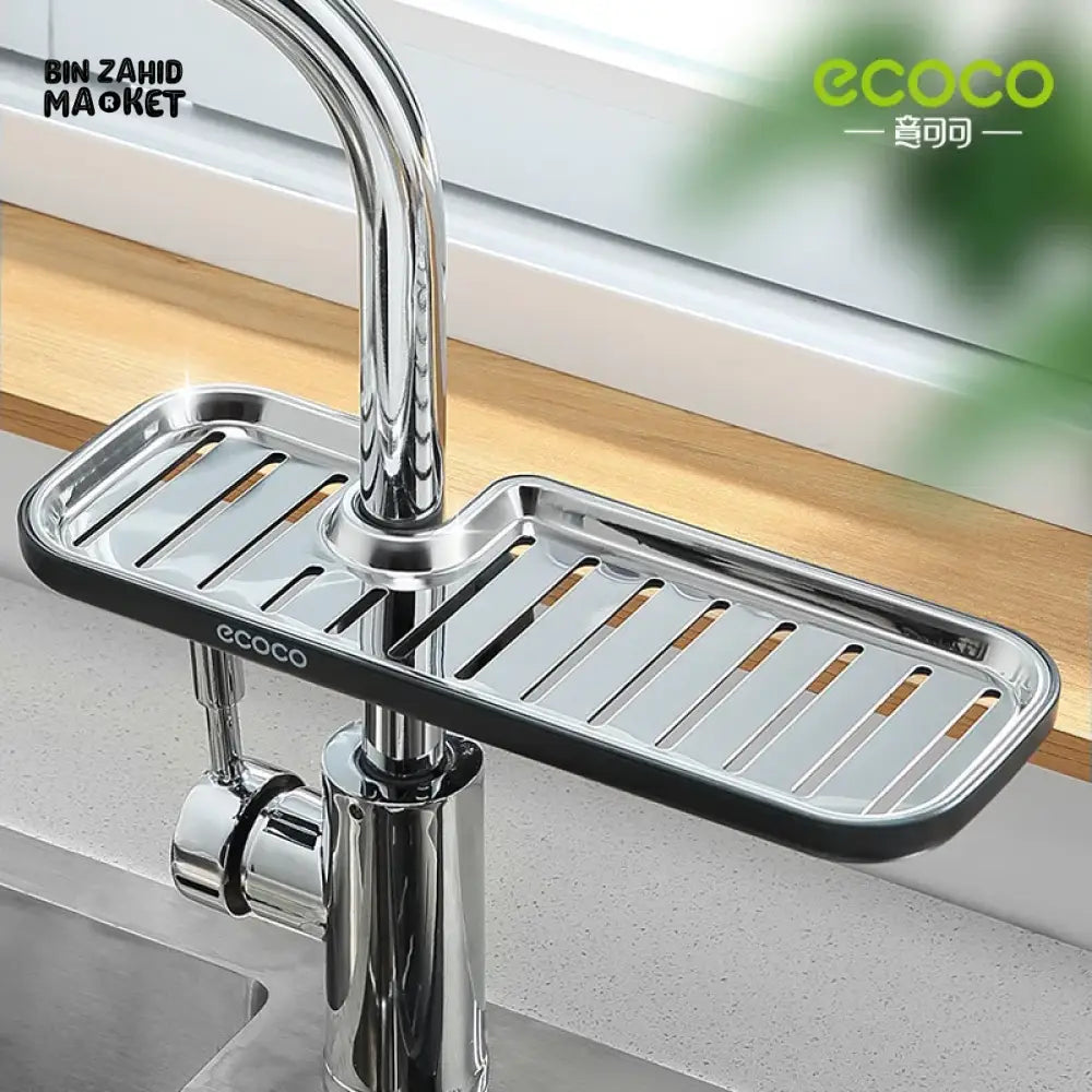ECOCO SINK CADDY FOR FAUCET – DRAIN RACK WITH SPONGE STORAGE & SOAP TRAY