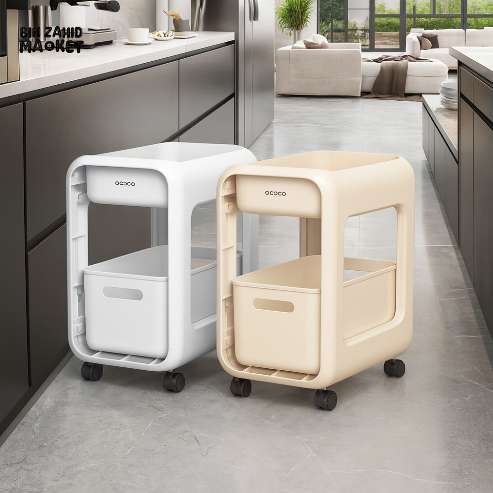 ECOCO SNACK STORAGE RACK – 2 TIER MULTIFUNCTIONAL KITCHEN STORAGE TROLLEY WITH DRAWERS UNDER DESK ORGANIZER & ROLLING