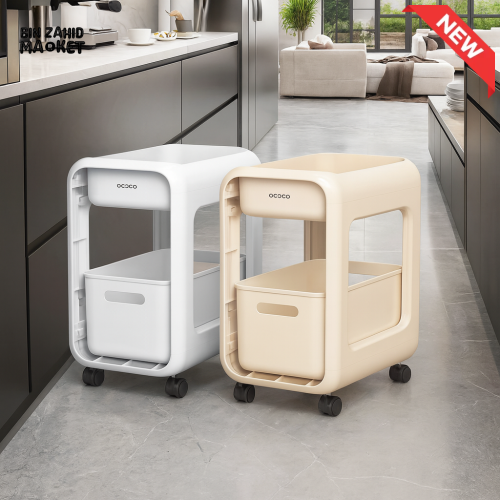ECOCO SNACK STORAGE RACK – 2 TIER MULTIFUNCTIONAL KITCHEN STORAGE TROLLEY WITH DRAWERS UNDER DESK ORGANIZER & ROLLING