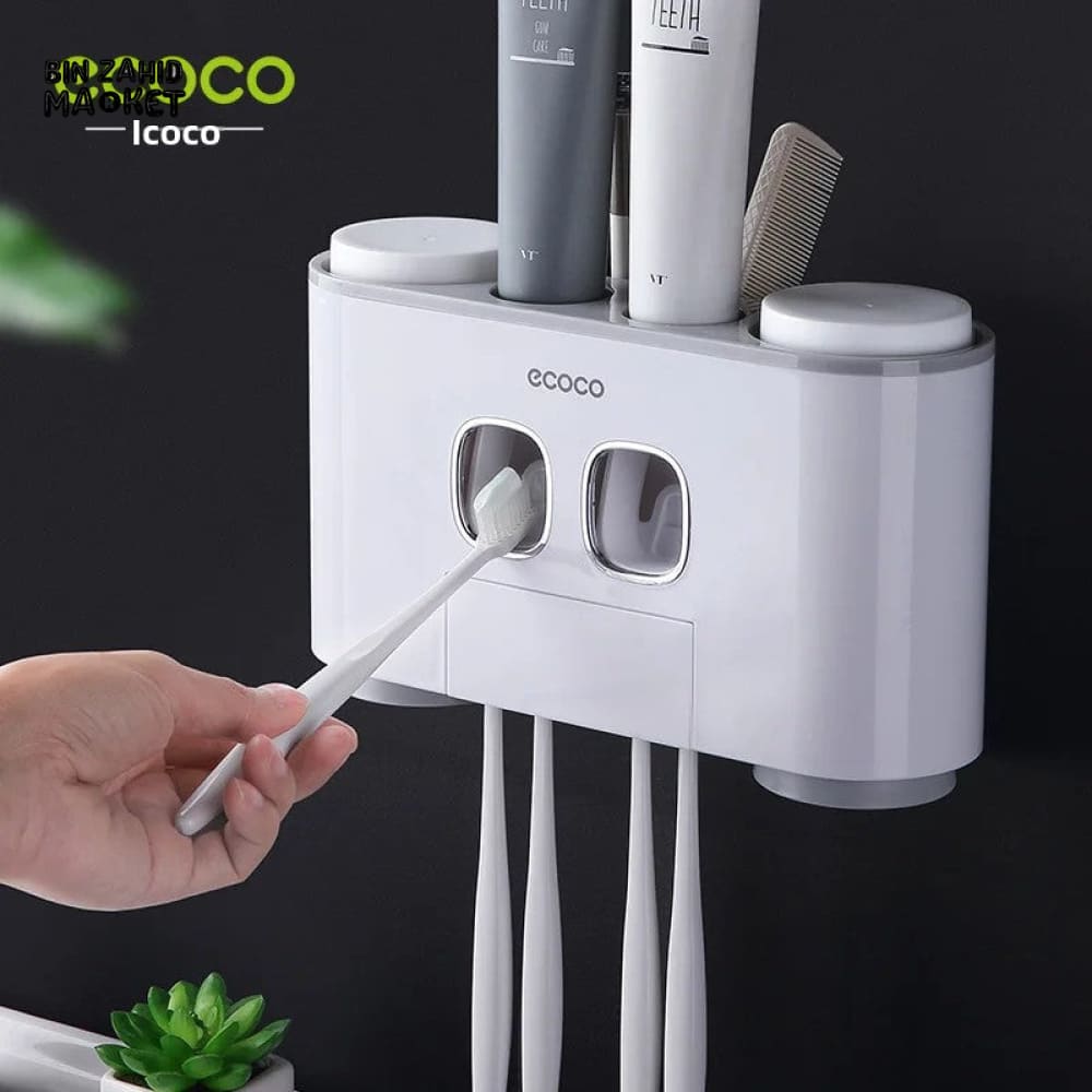 ECOCO TOOTHBRUSH HOLDER SET – 4 CUPS FOR FAMILY OF FOUR NO-DRILL WALL MOUNT