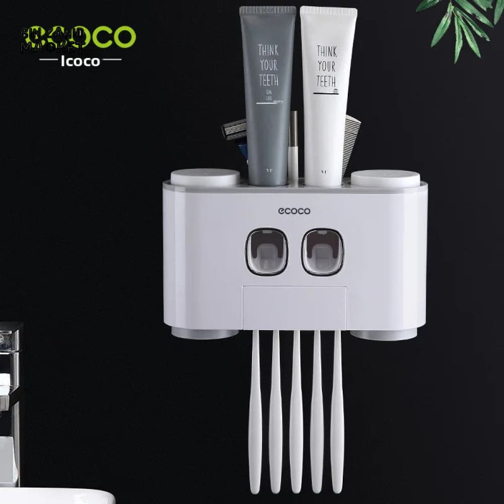 ECOCO TOOTHBRUSH HOLDER SET – 4 CUPS FOR FAMILY OF FOUR NO-DRILL WALL MOUNT