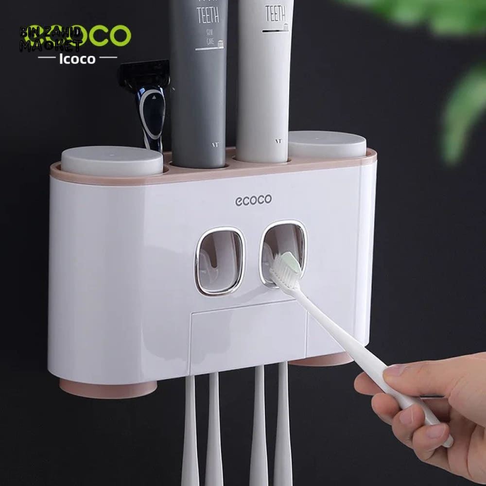 ECOCO TOOTHBRUSH HOLDER SET – 4 CUPS FOR FAMILY OF FOUR NO-DRILL WALL MOUNT