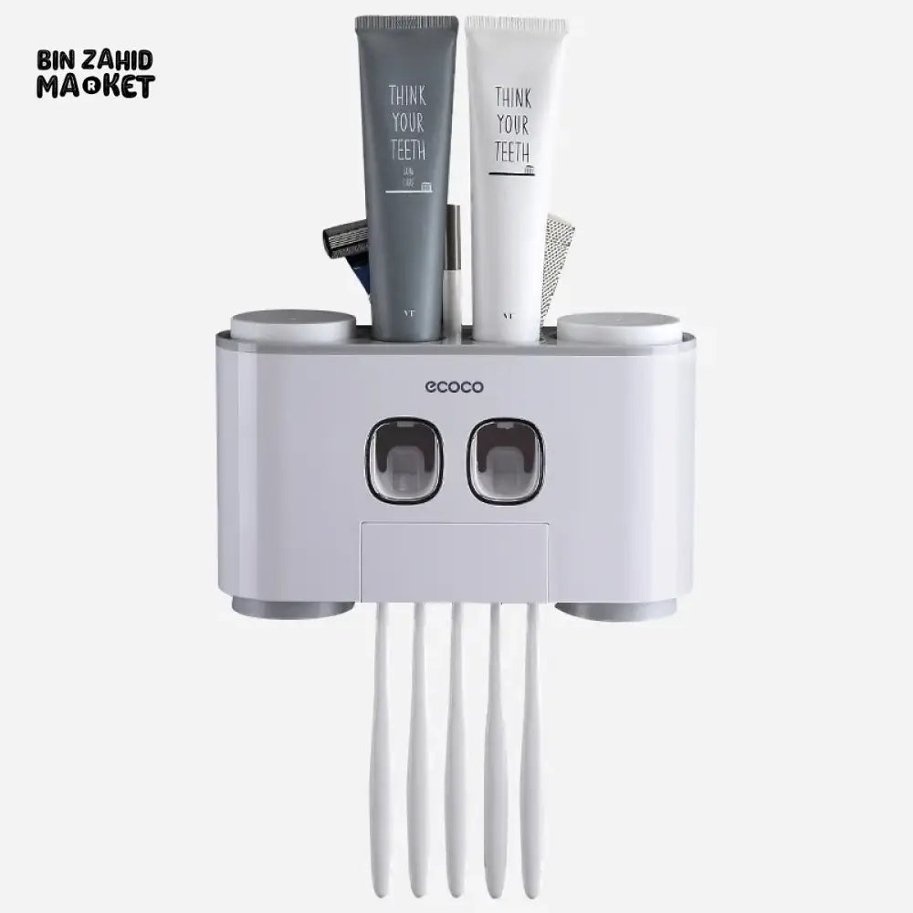 ECOCO TOOTHBRUSH HOLDER SET – 4 CUPS FOR FAMILY OF FOUR NO-DRILL WALL MOUNT