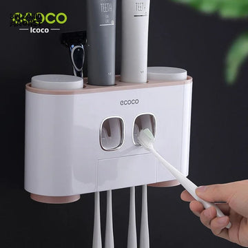 ECOCO TOOTHBRUSH HOLDER SET – 4 CUPS FOR FAMILY OF FOUR NO-DRILL WALL MOUNT