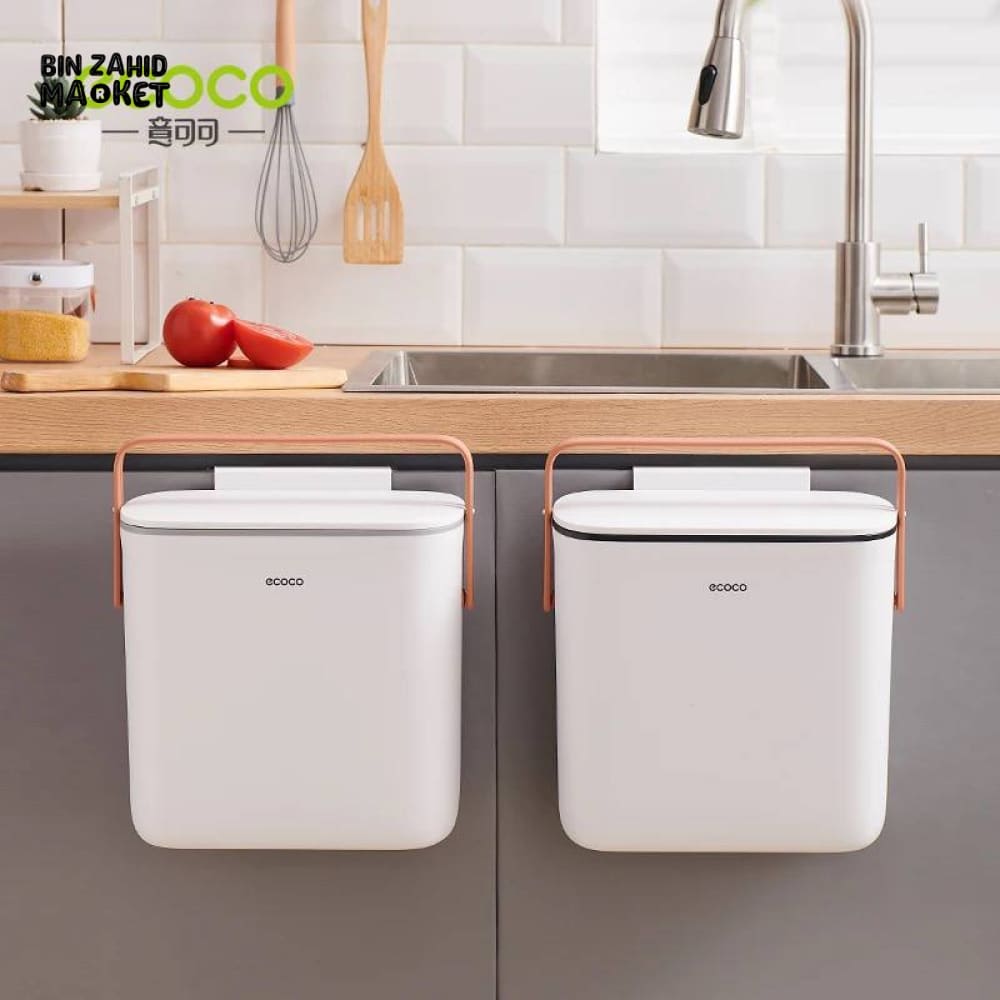 ECOCO WALL-MOUNT KITCHEN & BATHROOM TRASH BIN WITH LID – SPACE SAVING