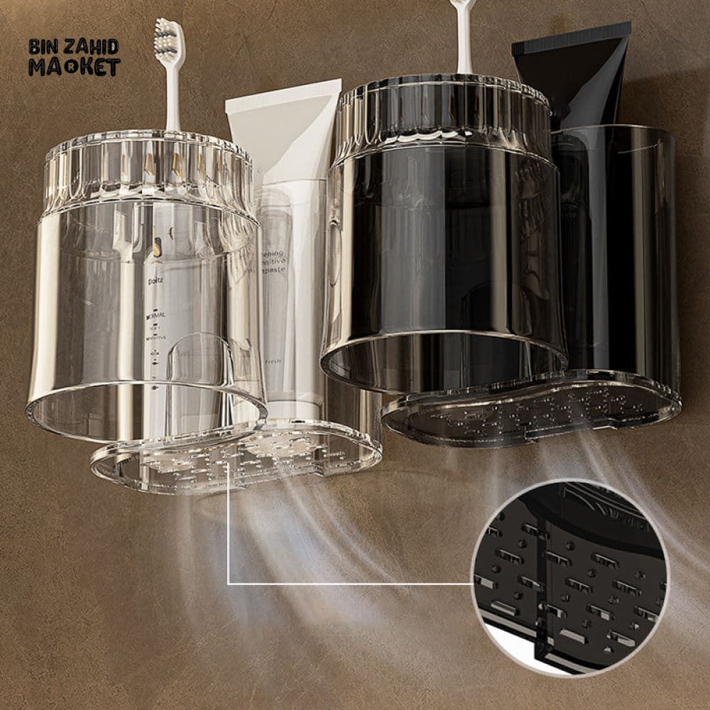 WALL-MOUNTED TOOTHBRUSH HOLDER WITH GARGLE CUP – SPACE-SAVING BATHROOM ORGANIZER