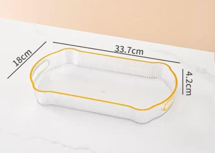 MODERN LUXURY KITCHEN TRAY – TRANSPARENT GLASS WITH GOLD BORDER