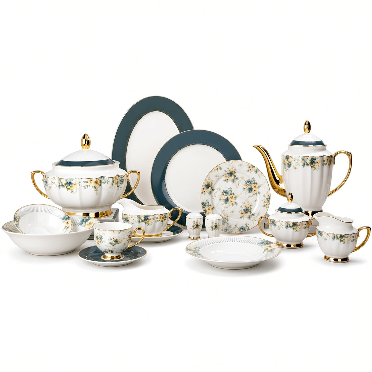 Johnson Bros Inspired Sunflower Green Patterns Bone China Dinner Set