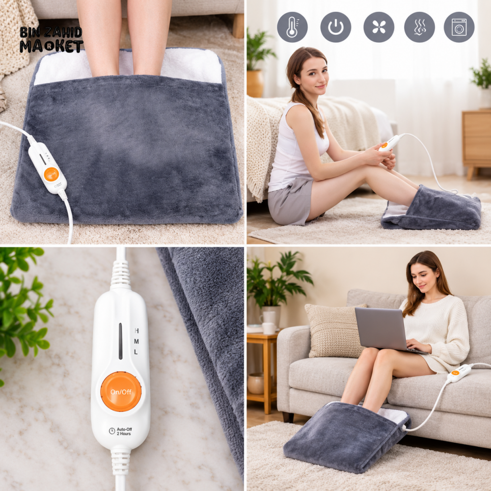 ELECTRIC PLUSH FOOT WARMER WITH 3 HEAT SETTINGS AND AUTO-OFF CONTROL