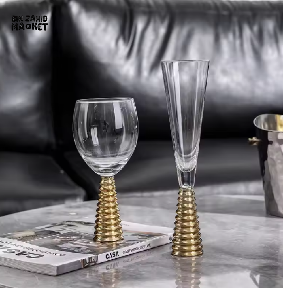 ELECTROPLATED GOLD GLASS COCKTAIL GLASS WITH GOLD BASE LUXURY DRINKWARE FOR BAR & DINING - 6 PIECES SET
