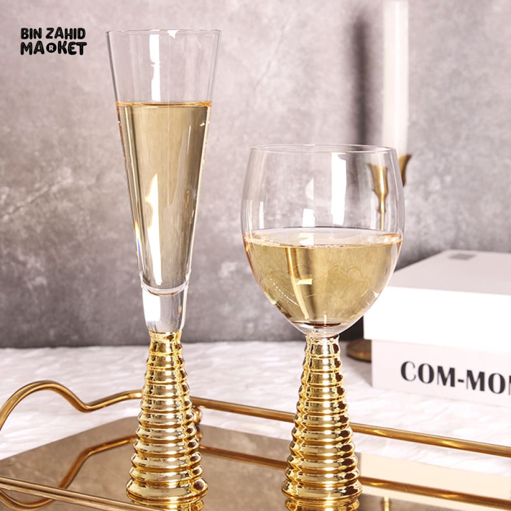 ELECTROPLATED GOLD GLASS COCKTAIL GLASS WITH GOLD BASE LUXURY DRINKWARE FOR BAR & DINING - 6 PIECES SET
