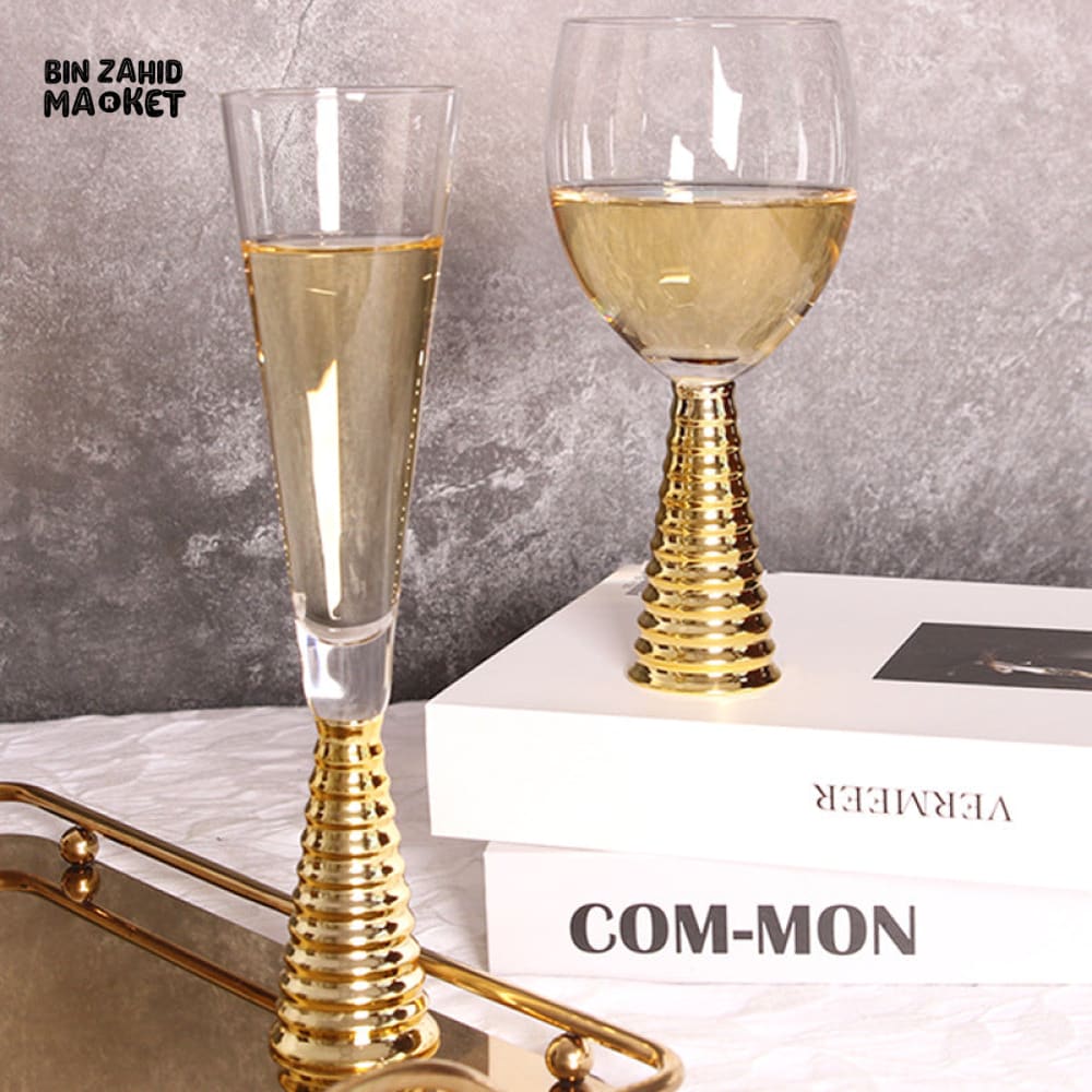 ELECTROPLATED GOLD GLASS COCKTAIL GLASS WITH GOLD BASE LUXURY DRINKWARE FOR BAR & DINING - 6 PIECES SET