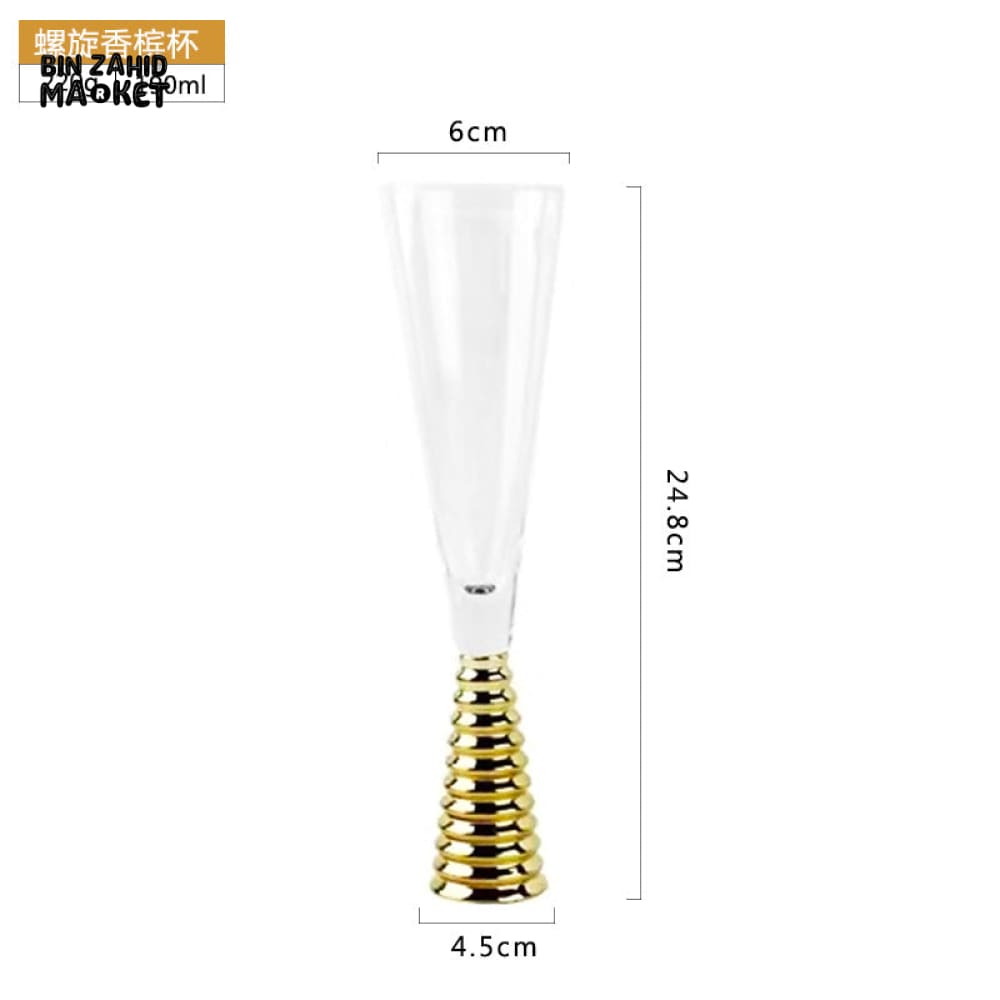 ELECTROPLATED GOLD GLASS COCKTAIL GLASS WITH GOLD BASE LUXURY DRINKWARE FOR BAR & DINING - 6 PIECES SET FLUTES
