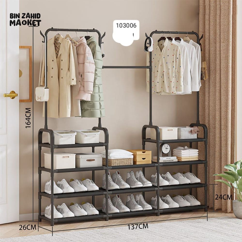 ELEGANT 3-TIER WARDROBE CLOSET ORGANIZER – BLACK HANGING CLOTHES STORAGE RACK FOR BEDROOM & ENTRYWAY