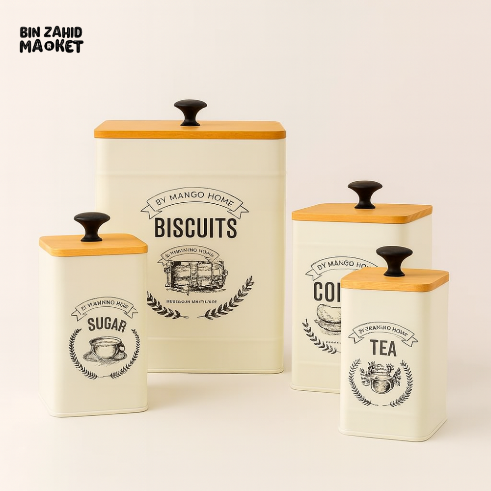 Elegant 4-Piece Cream-Colored Metal Jar Set