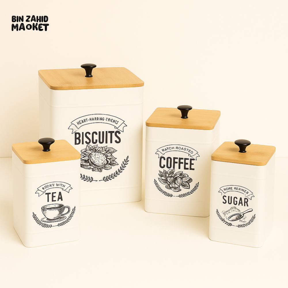 Elegant 4-Piece Cream-Colored Metal Jar Set
