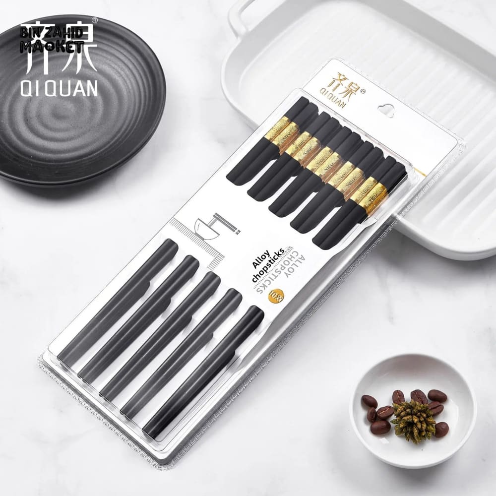 ELEGANT ALLOY CHOPSTICKS – 5 PAIRS LIGHTWEIGHT ANTI-RUST
