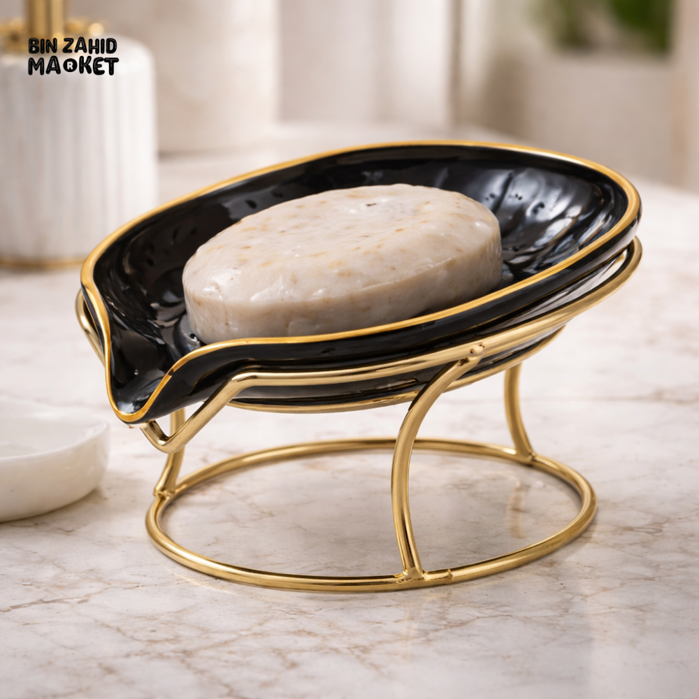 ELEGANT BLACK GOLD SOAP HOLDER WITH METAL STAND