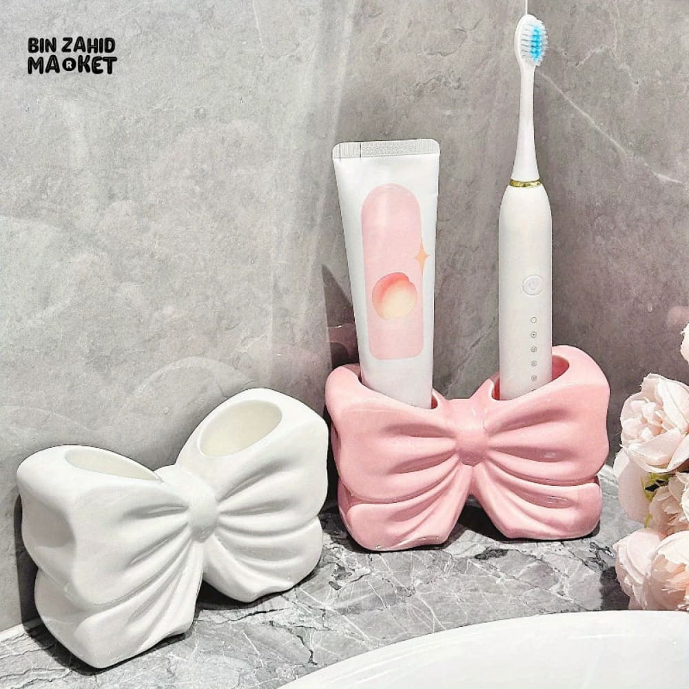 ELEGANT BOW SHAPE TOOTHBRUSH HOLDER – CERAMIC BATHROOM ACCESSORY